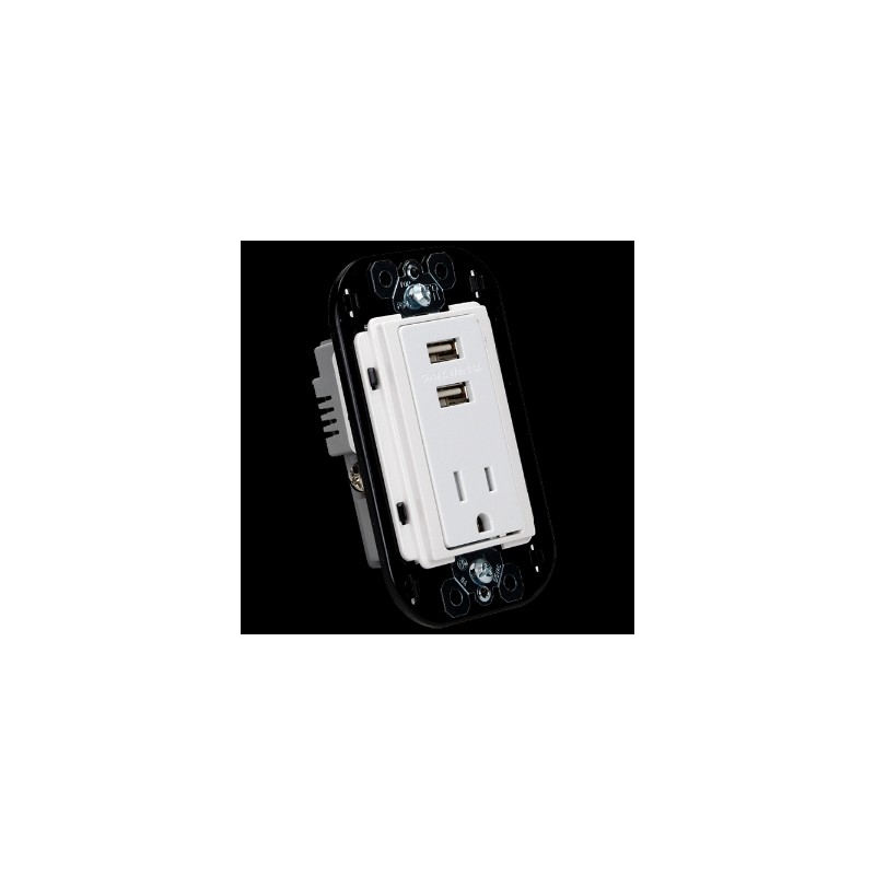 D 1 CONTACTO DUPLEX 2P+TIERRA Y PROTECC. INFANTIL C/2 CARGADORES USB 3.1 A BLANCO BTICINO MX QZ4028U