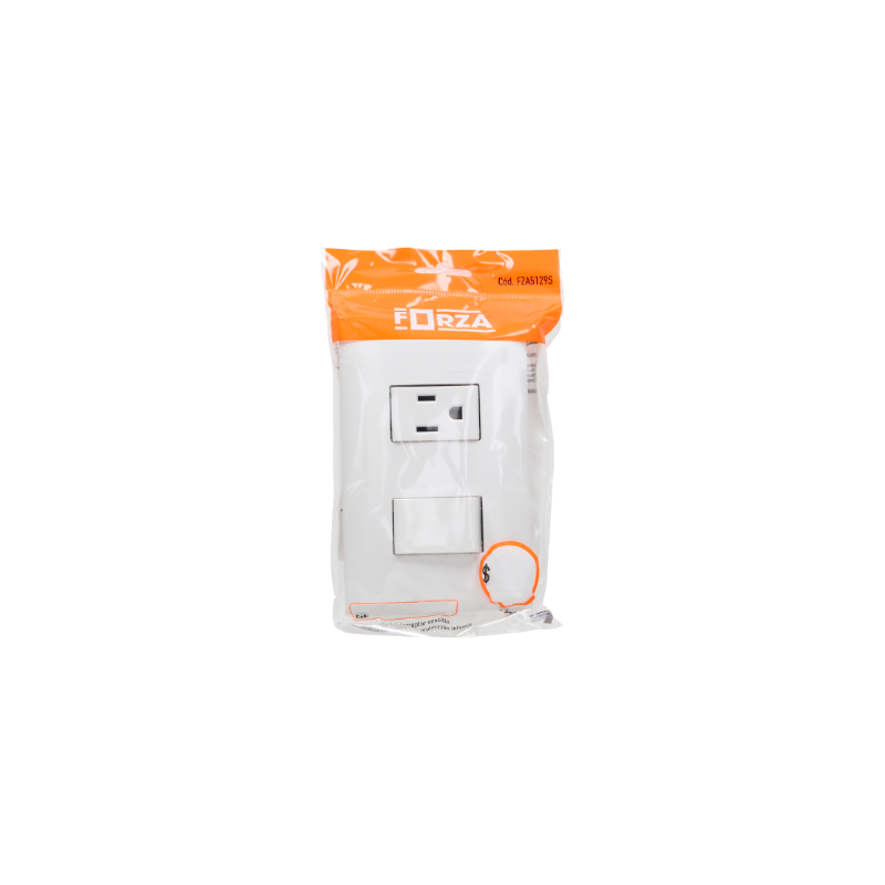 PLACA CON UN INTERRUPTOR SENCILLO Y CONTACTO 2P+T C/PROTEC INFANTIL BLANCO BTICINO FORZA FZA5129S